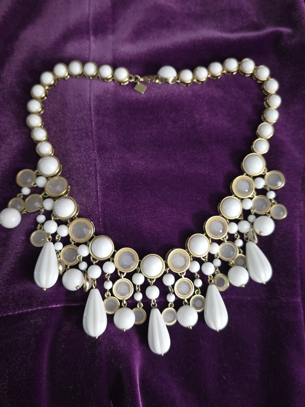 White Statement Bib Necklace with Gold Accents